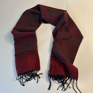 Pierre Cardin Red and Gray Cashmere Finish Muffler 12” x 52” fringe